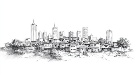 Obraz premium Masaka, Uganda, black and white pen pencil hand-drawn effect drawing illustration for travel poster, card, wallpaper, backdrop or banner. Modern, clear, artistic and simple