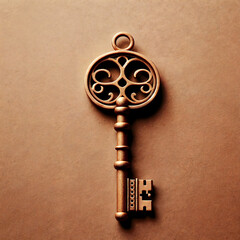 Vintage Key Close-Up in Flat Design