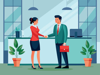 Obraz premium representation of a man and woman having a professional conversation about business in an office