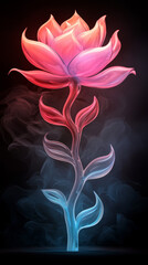 A glowing flower with a pink blossom and blue stem.