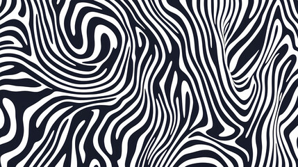Abstract black and white wave squiggle doodle fingerprint style maze pattern background banner. Optical Illusion. Illustration