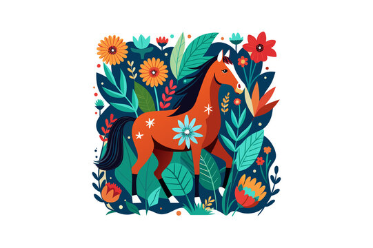 orange horse floral setting clip art preview