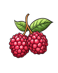Ripe red raspberries with green leaves