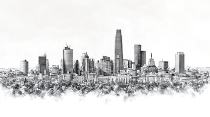Obraz premium Mexico City, Mexico, black and white pen pencil hand-drawn effect drawing illustration for travel poster, card, wallpaper, backdrop or banner. Modern, clear, artistic and simple