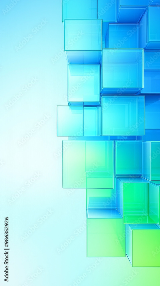 Poster Abstract blue and green glass cubes