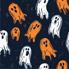 Illustration Seamless pattern of cute Halloween doodle Ghost