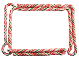Horizontal frame made of red and green candy cane isolated on transparent background
