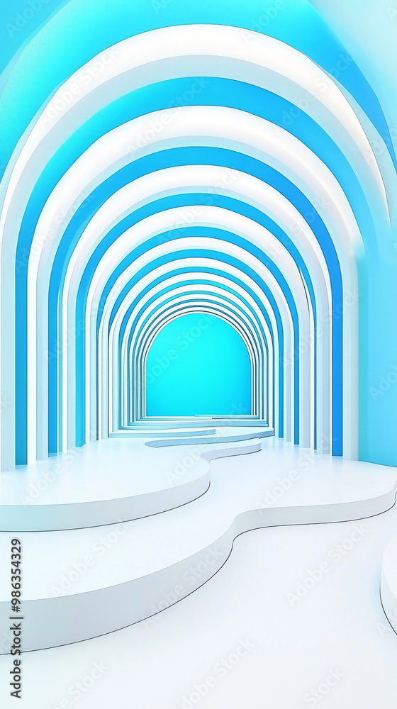 Sticker Abstract archway with white and blue colors.