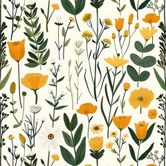 Naklejka premium Yellow and Green Floral Pattern Seamless Illustration