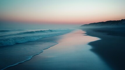 Fototapeta premium Tranquil Coastal Dawn:Serene Shoreline Meets the Horizon