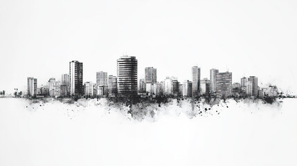 Obraz premium Moca, Dominican Republic, black and white pen pencil hand-drawn effect drawing illustration for travel poster, card, wallpaper, backdrop or banner. Modern, clear, artistic and simple