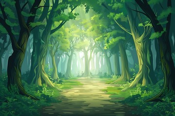 Green Forest Pathway With Sunlight