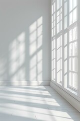 Obraz premium Empty White Room with Large Window and Sunlight