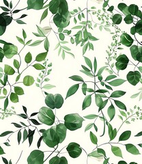 Seamless Watercolor Pattern Green Leaves
