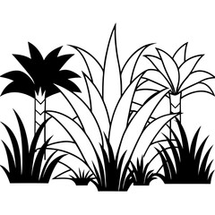 Dynamic Jungle silhouette line art vector illustration in white background 