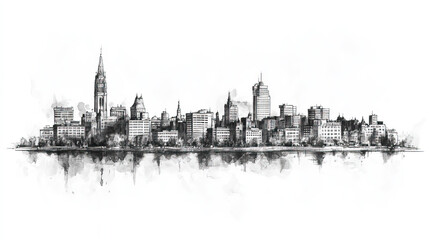 Fototapeta premium Moncton, Canada, black and white pen pencil hand-drawn effect drawing illustration for travel poster, card, wallpaper, backdrop or banner. Modern, clear, artistic and simple