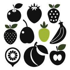 A collection of fruit silhouette icon set, white background
