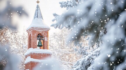 Winter Bell Tower with Snowy Background