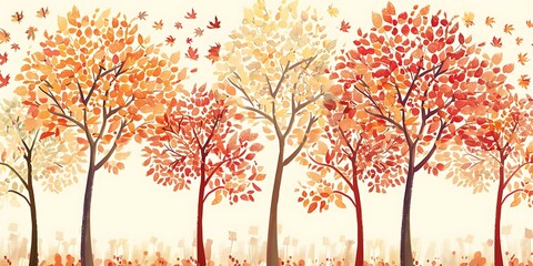 Fototapeta premium Autumn Leaves Illustration With Orange, Red, and Yellow Colors