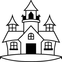 Haunted House Line Art Silhouette Style Vector Illustration