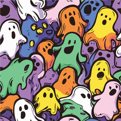Illustration Seamless pattern of cute Halloween doodle Ghost