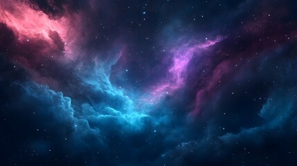 A stunning cosmic scene featuring vibrant shades of pink, blue, and violet swirling among stars in a deep space backdrop.