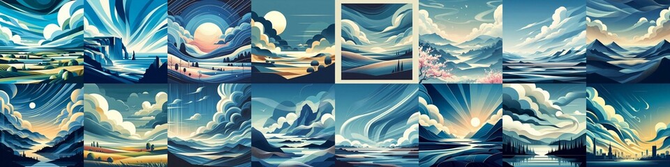 Minimalistic style landscape illustration. AI generated illustration