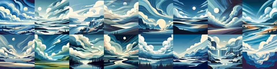 Minimalistic style landscape illustration. AI generated illustration