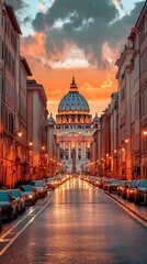 Naklejka premium St Peters Basilica in Rome with Golden Sunset