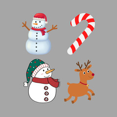 Christmas Collection Candy Cane Snowman  reindeer Illustration vector style with white background 