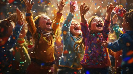 Joyous Countdown, Kids Celebrating New Year's Eve - Excitement, Laughter, and Festive Cheer