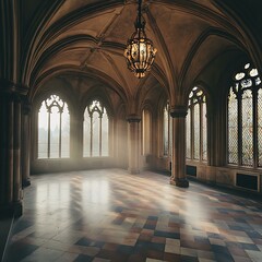 Sunlight Streaming Through Gothic Windows in a Historic Building
