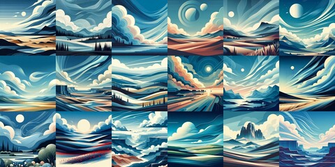 Minimalistic style landscape illustration. AI generated illustration