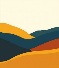 Abstract Landscape Illustration With Yellow And Blue Mountains