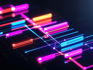 A glowing Gantt chart with highlighted milestones, representing organized project planning and management