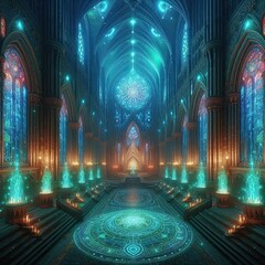 Obraz premium Ancient cathedrals and mysterious glowing altars