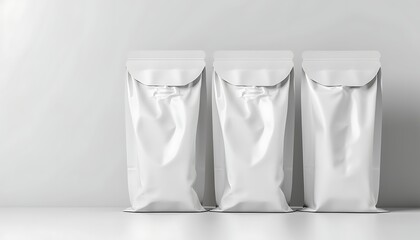 blank white plastic food bag mockups isolated on white background