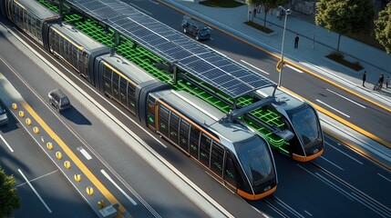 Modern electric tram in urban setting