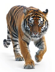 Obraz premium A tiger is walking on a white background