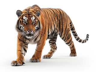 Obraz premium A tiger is walking on a white background
