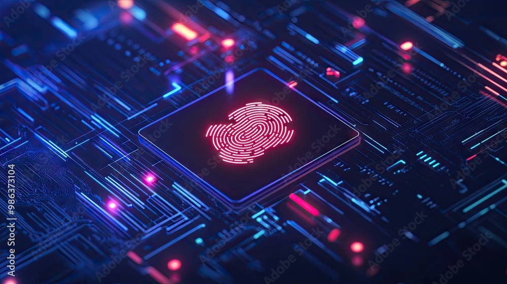 Poster a secure digital interface showing a fingerprint scan, symbolizing personal information protection a