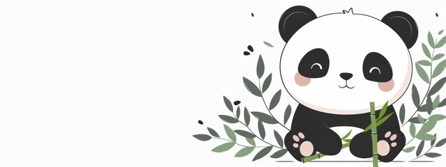 Fototapeta premium A panda bear is sitting in a forest with a bunch of green leaves