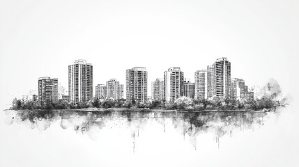 Obraz premium Oakville, Canada, black and white pen pencil hand-drawn effect drawing illustration for travel poster, card, wallpaper, backdrop or banner. Modern, clear, artistic and simple