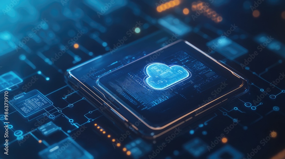 Poster a secure digital wallet interface, with floating data and cloud icons, symbolizing the future of onl