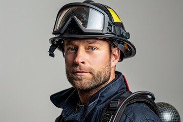 Fototapeta premium A man in a fireman's hat and a blue jacket