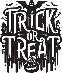 Trick or treat Halloween typography design silhouette vector illustration isolated on a white background