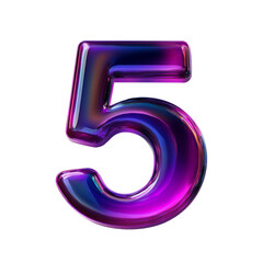 Dark purple Hologram metallic 5 number alphabet Realistic 3D on white background. Generative AI