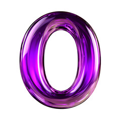 Dark purple Hologram metallic 0 number alphabet Realistic 3D on white background. Generative AI