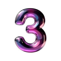 Dark purple Hologram metallic 3 number alphabet Realistic 3D on white background. Generative AI