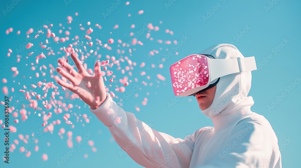 Wall mural a person wearing a futuristic suit, interacting with technology through gesture control and voice co